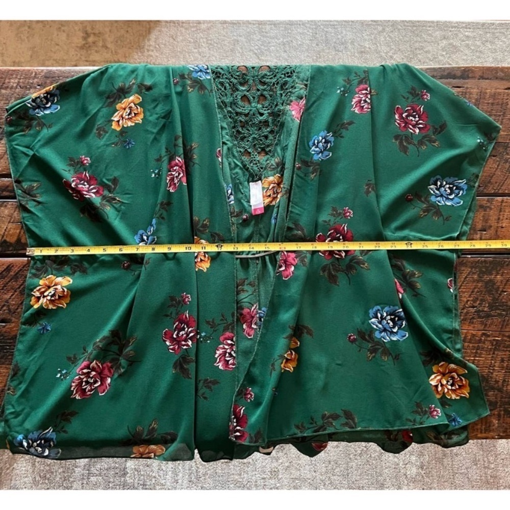 Womens Green Floral Open Duster/Coverup Size Medium - Picture 7 of 12